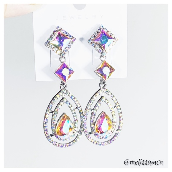 Elegant Iridescent AB Crystal Drop Earrings - Picture 3 of 3